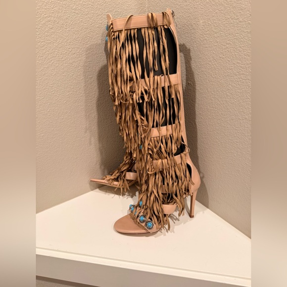 Tan Fringe and Concho Heeled Boots - Picture 8 of 9